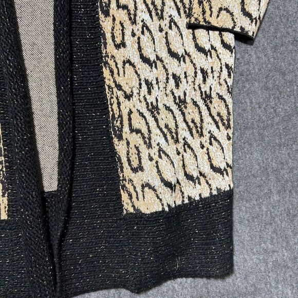 Chicos Leopard Print Long Cardigan Sweater Size‎ 3 Black Gold Cream - Picture 3 of 8